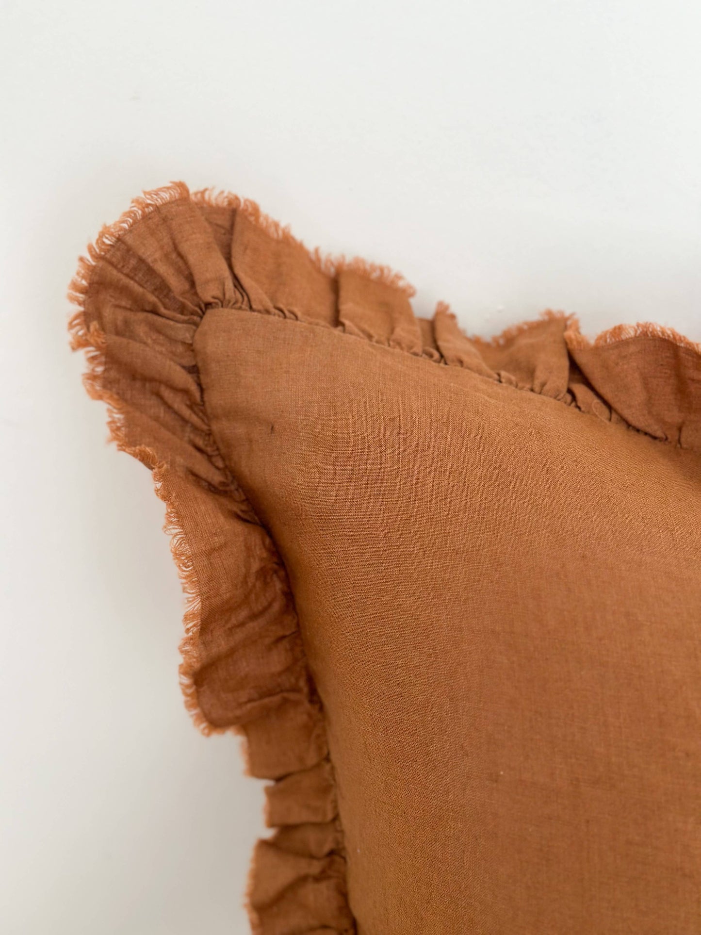 Hallie Ruffled Linen Cushion Cover – Rust