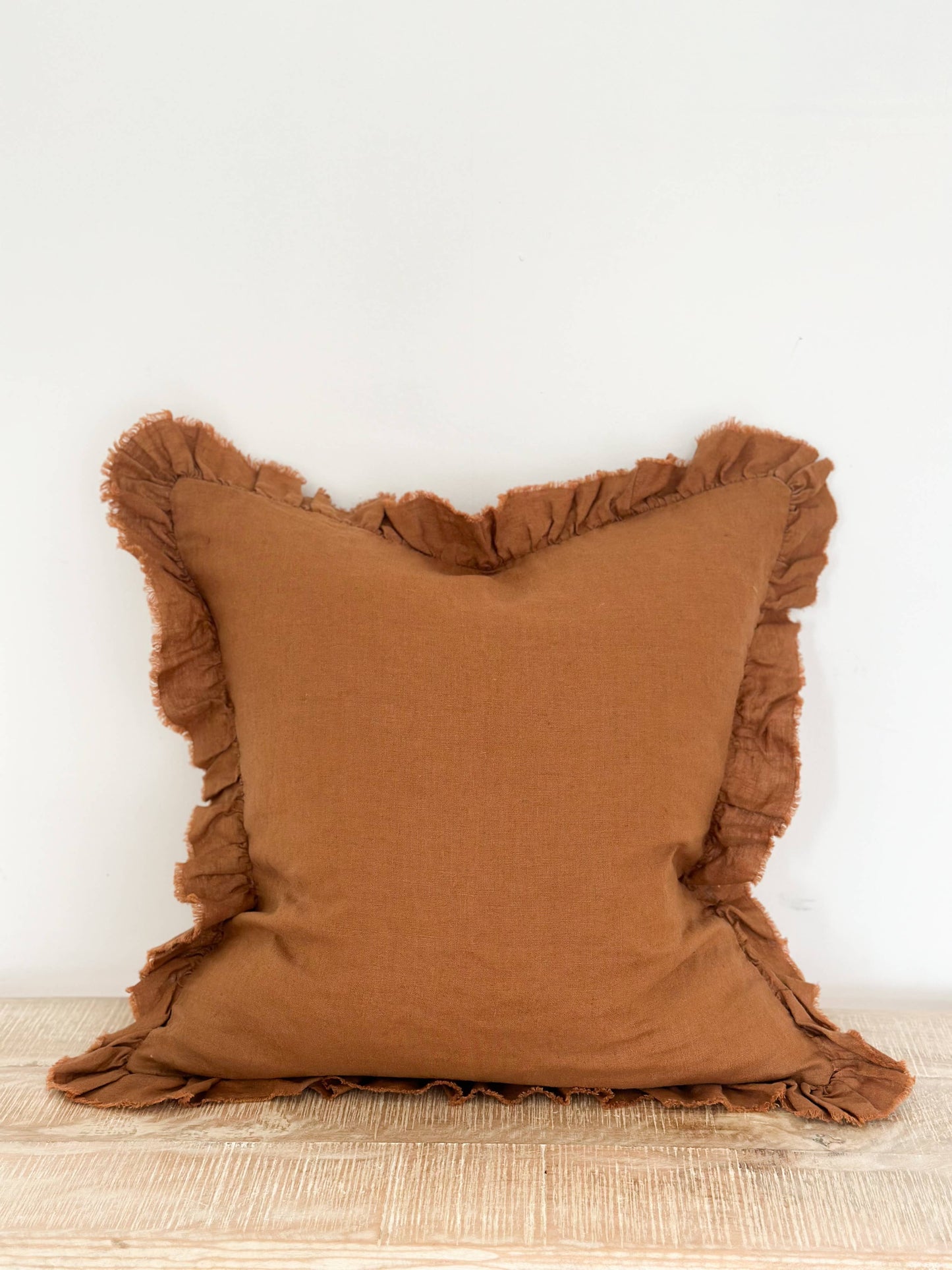 Hallie Ruffled Linen Cushion Cover – Rust
