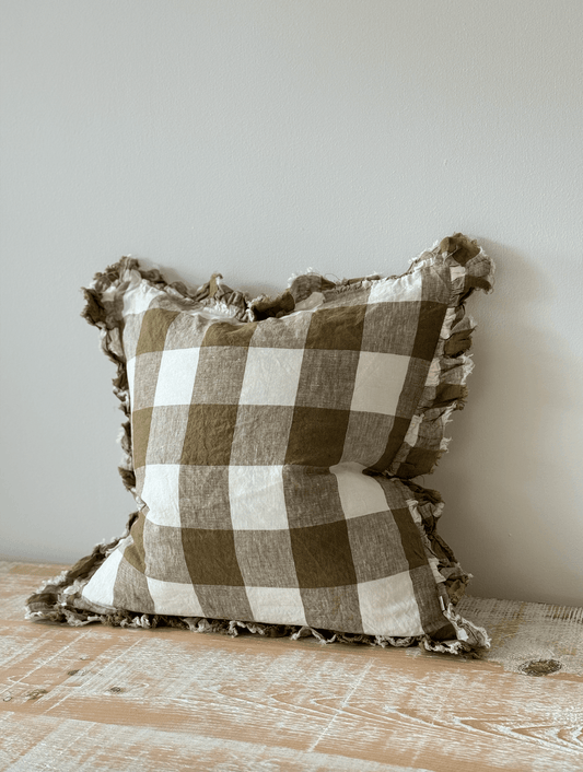 Hallie Olive Gingham Gingham Cushion Cover, 45x45cm