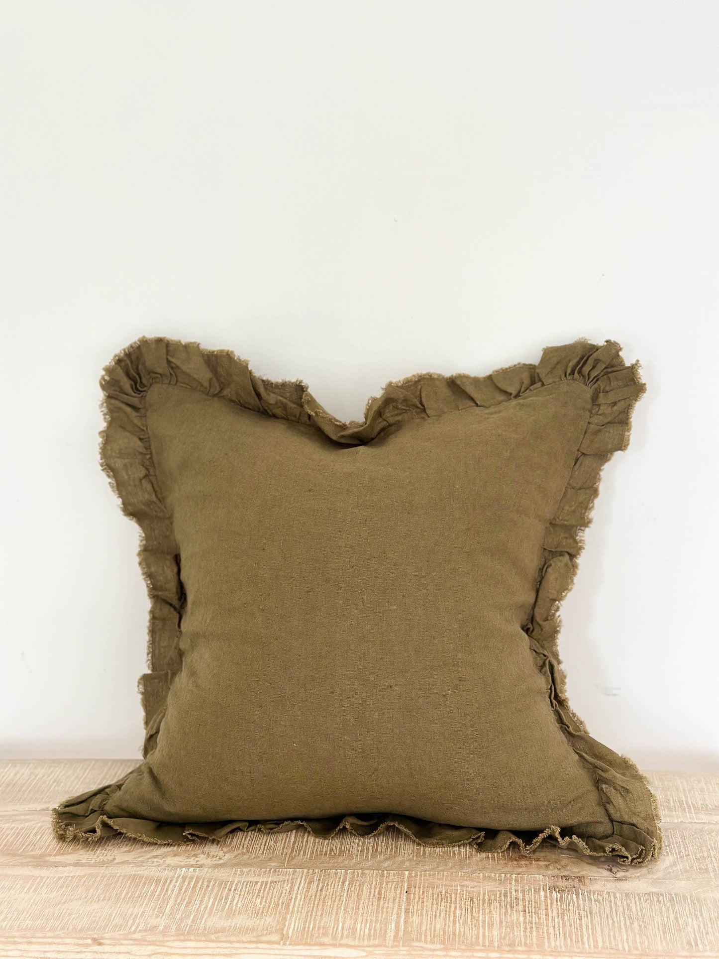 Hallie Ruffled Linen Cushion Cover – Olive
