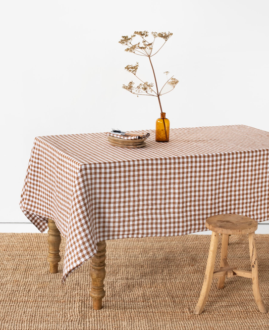Linen tablecloth in Cinnamon gingham