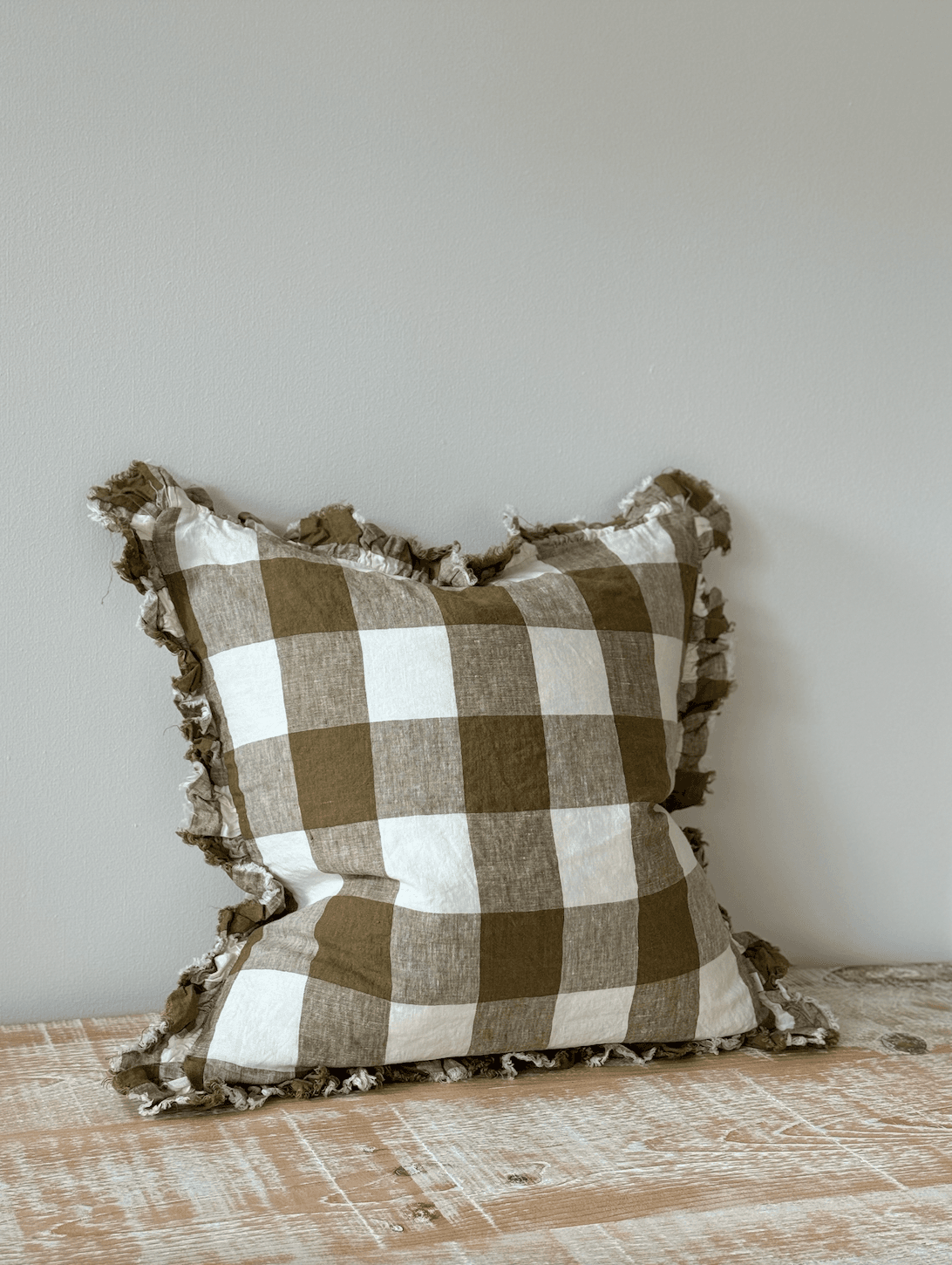 Hallie Olive Gingham Gingham Cushion Cover, 45x45cm