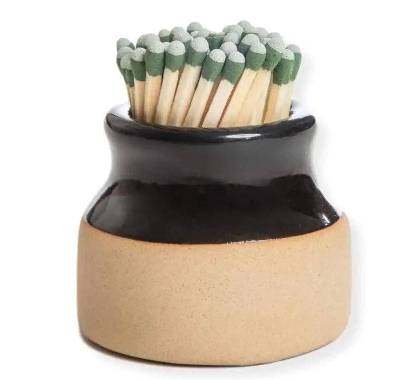 Stoneware Match Holder With Striker Jar (white ceramic top)