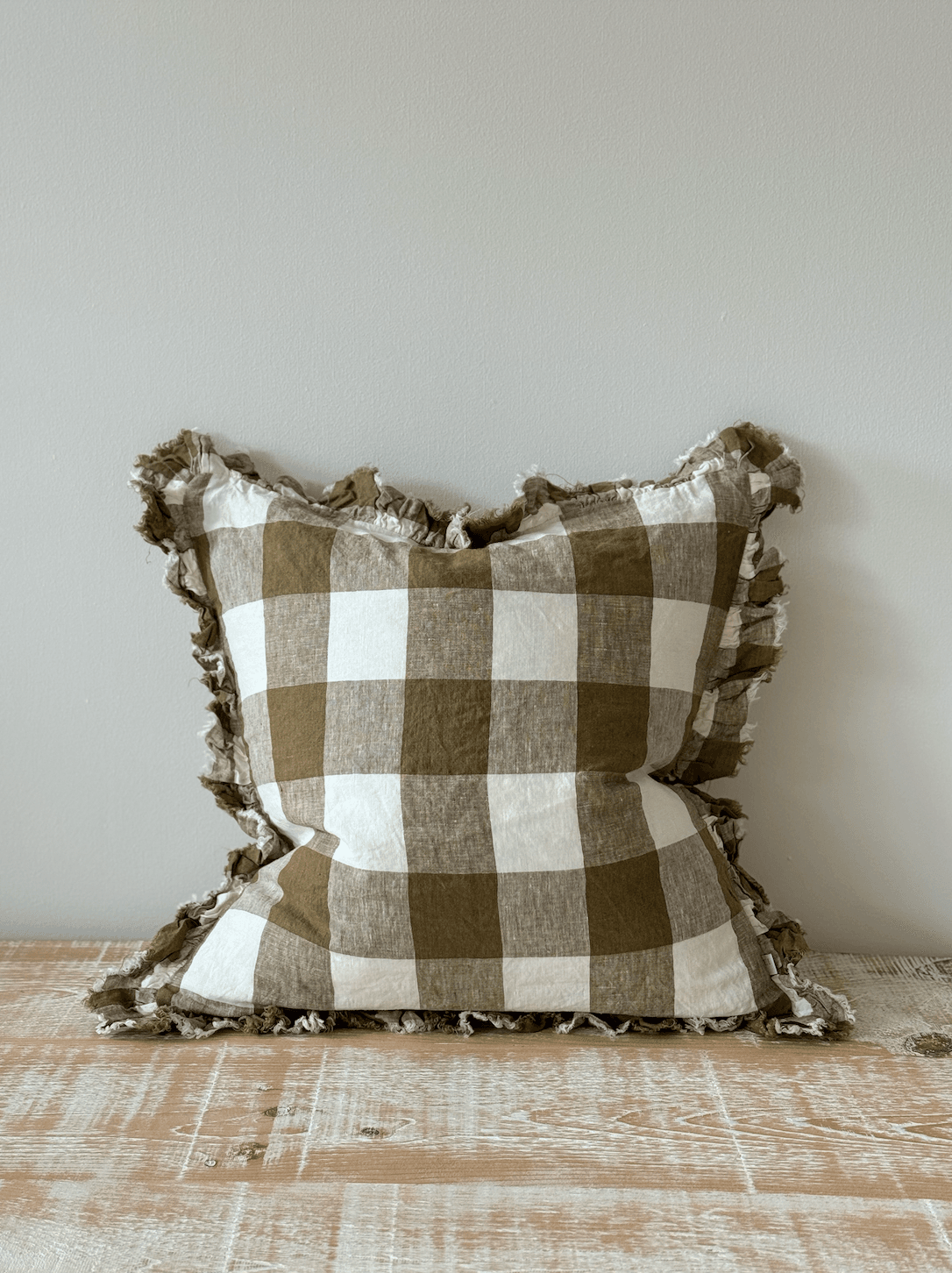 Hallie Olive Gingham Gingham Cushion Cover, 45x45cm