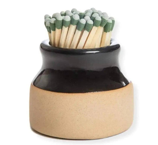 Stoneware Match Holder With Striker Jar (white ceramic top)