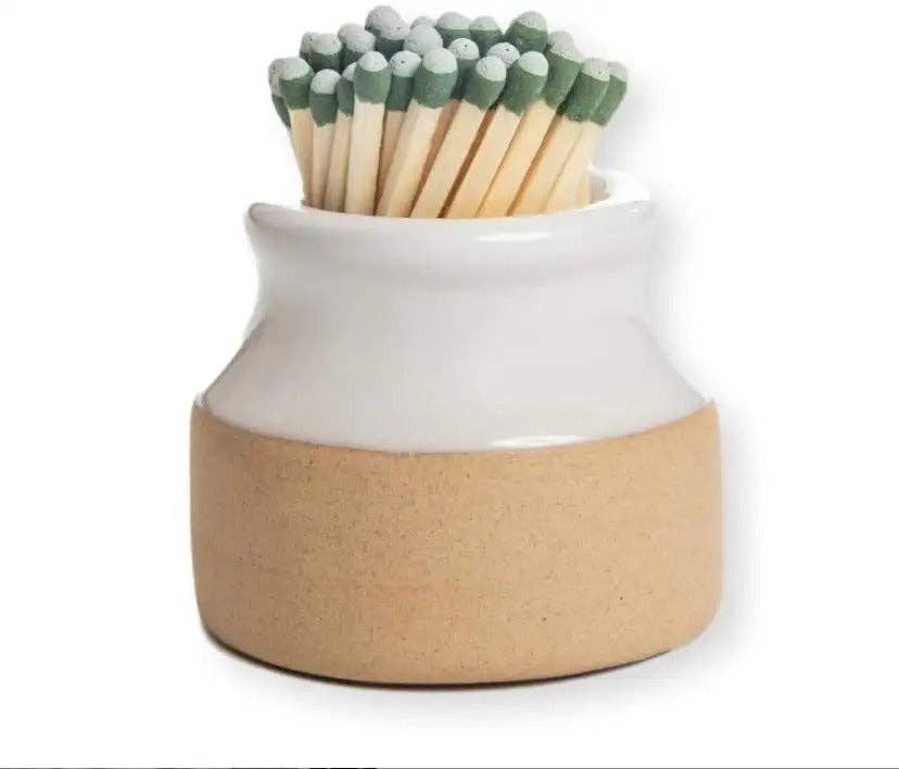 Stoneware Match Holder With Striker Jar (white ceramic top)