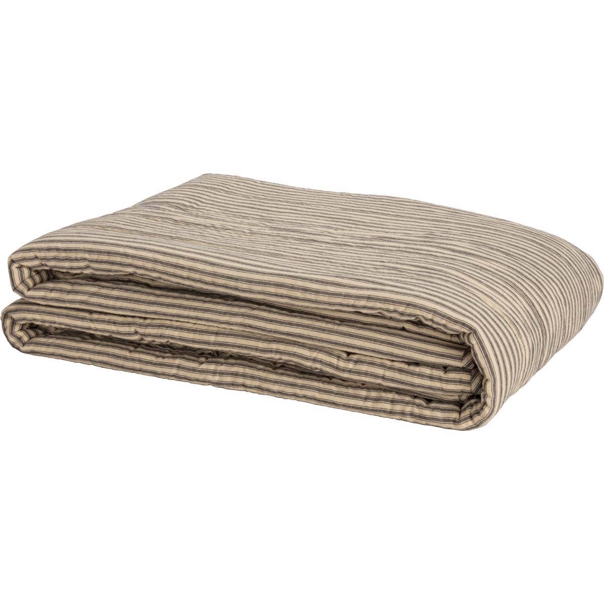 Sawyer Mill Charcoal Ticking Stripe Queen Quilt Coverlet 90Wx90L