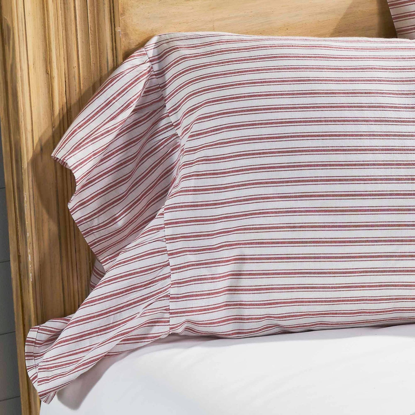 Timeless Ticking Red Ruffled Standard Sham Set of 2 27Lx21W+8