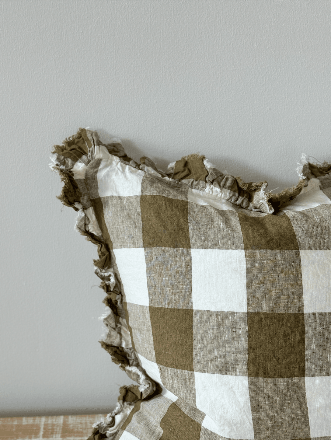 Hallie Olive Gingham Gingham Cushion Cover, 45x45cm