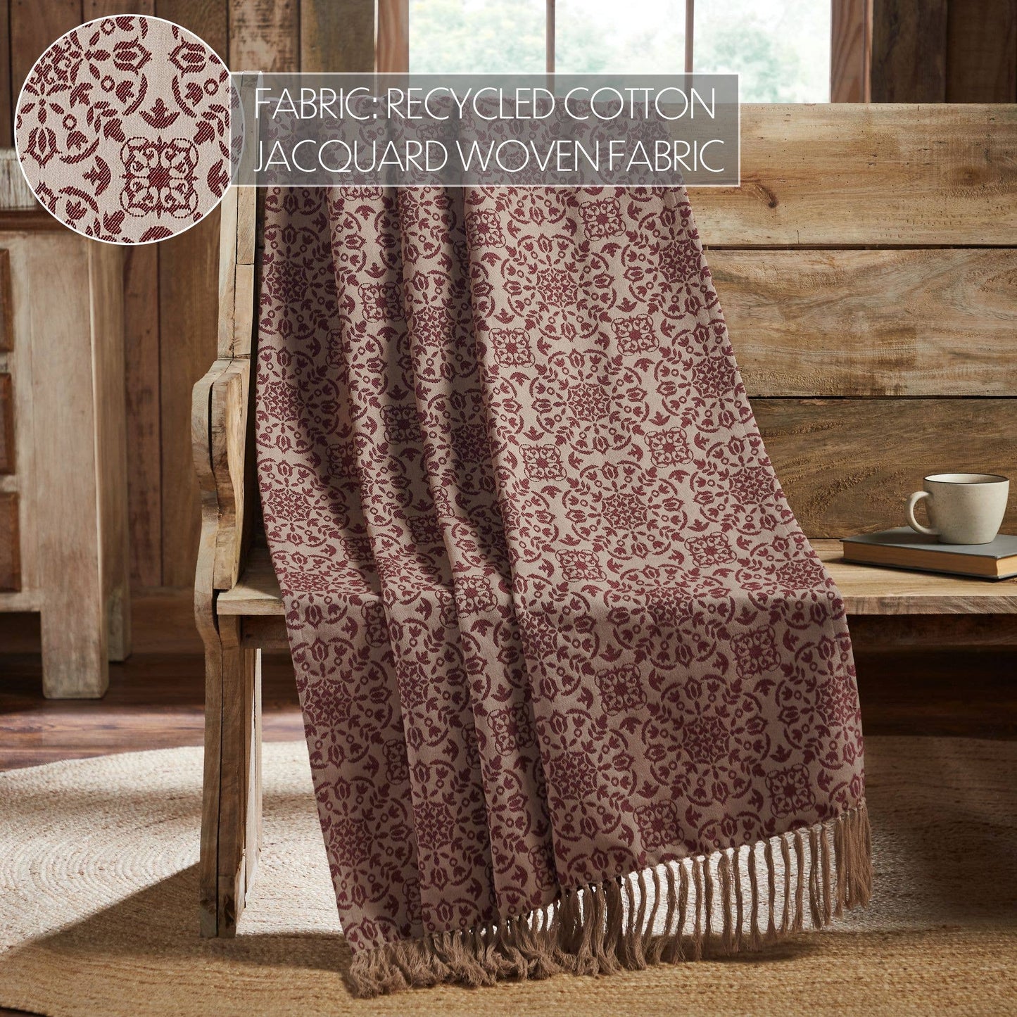 Custom House Burgundy Tan Jacquard Woven Throw 50x60