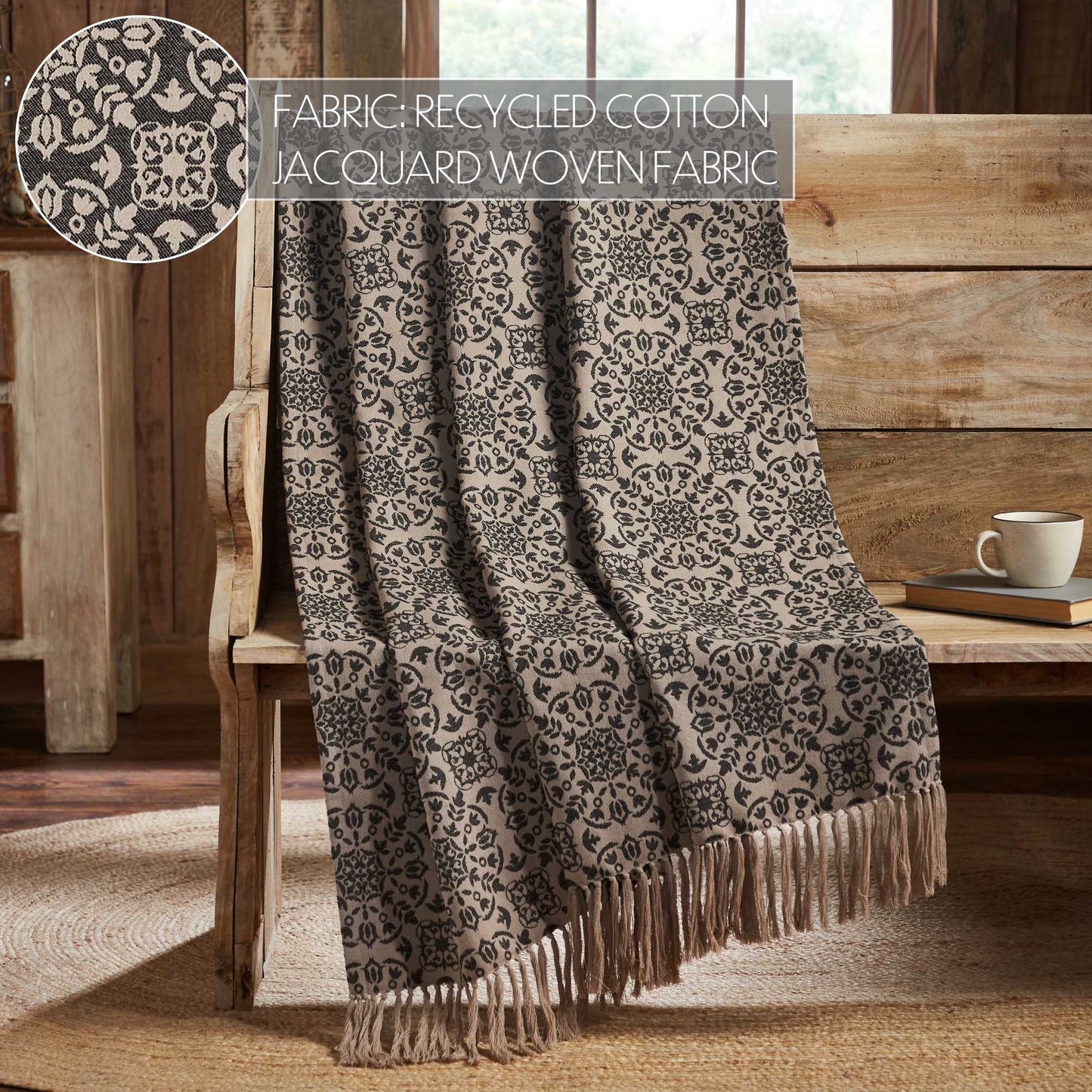 Custom House Black Tan Jacquard Woven Throw 50x60