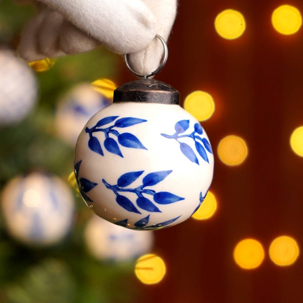 Blue White Christmas Ceramic Balls Ornaments-Set of 6