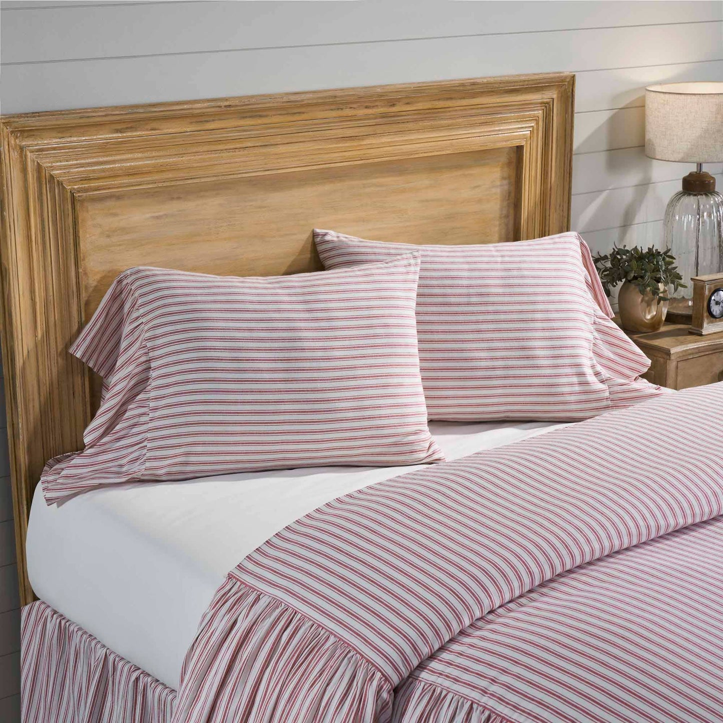 Timeless Ticking Red Ruffled Standard Sham Set of 2 27Lx21W+8