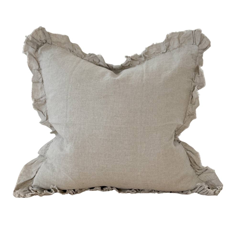 Hallie Ruffled Linen Cushion Cover – Natural 65x65cm