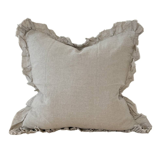 Hallie Ruffled Linen Cushion Cover – Natural 65x65cm