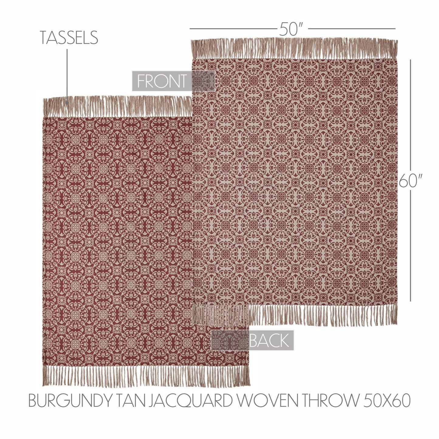 Custom House Burgundy Tan Jacquard Woven Throw 50x60