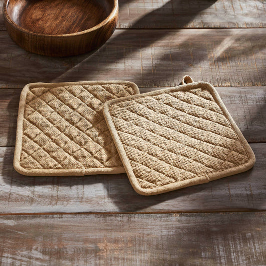 Burlap Natural Pot Holder Set of 2 8x8