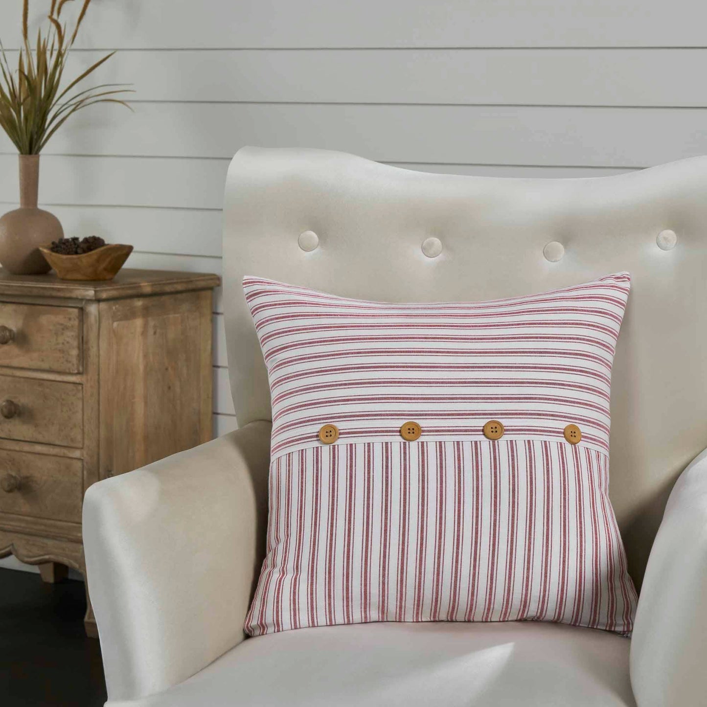 Timeless Ticking Red Button Pillow Cover 20Lx20W