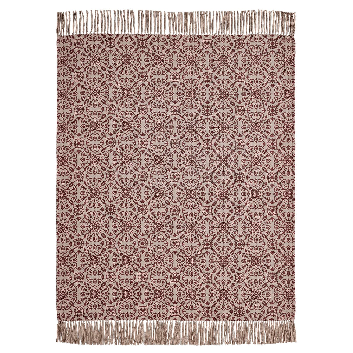 Custom House Burgundy Tan Jacquard Woven Throw 50x60